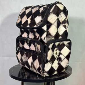 Genuine Leather Real Fur Diamond Lattice <b>Backpack</b> Softback Zipper Closure <b>Waterproof</b> Detachable Shoulder Strap Unisex Daily Uses - Product Image 4