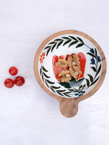 Handmade Eco-Friendly Wooden Bowl with Blue <b>Elephant</b> Floral Design Color Enamel Modern Dishwasher Safe for Food Serving <b>Gifting</b> - Product Image 4