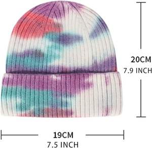 Bonnet d'hiver tie-dye pour femmes, avec logo personnalisé brodé, bonnets côtelés pour hommes et femmes 2026 - Product Image 5