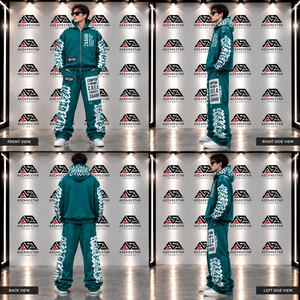 Wholesale <b>Men</b>’s Teal Graphic 2-Piece Tracksuit Set Oversized Zip-Up Hoodie & <b>Baggy</b> <b>Jogger</b> Streetwear - Product Image 1