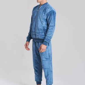 Ensemble de survêtement pour homme en velours bleu premium, veste zippée décontractée et pantalon de jogging, style streetwear chaud pour l'hiver. - Product Image 2