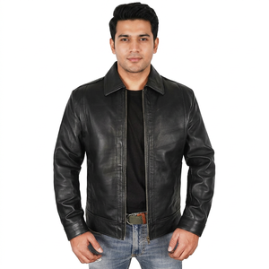 Veste en cuir de vache noire pour homme, 100% de haute qualité, confortable, respirante, hiver, manches longues, col montant, streetwear, fourrure - Product Image 6