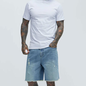 Wholesale Custom Regular Fit Y2K Crystal Embroidery Men's Denim Jean <b>Shorts</b> Plus Size Summer Knee Length Distressed Eco-Friendly - Product Image 6