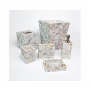 Juego de baño de mosaico de hueso blanco de lujo con incrustaciones de madreperla Colección de decoración de tocador de 4 piezas Premium para hogares modernos - Product Image 6