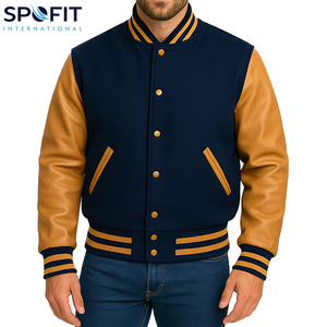 แจ็คเก็ตวาร์ซิตี้แบบกำหนดเองสำหรับผู้ชาย ตัวเสื้อทำจากผ้าขนสัตว์ แขนเสื้อทำจากหนัง PU แจ็คเก็ตเบสบอลขายส่ง เสื้อแจ็คเก็ตสตรีทแวร์สำหรับฤดูหนาว ปักโลโก้ได้ - Product Image 4