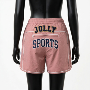 Shorts Deportivos para Mujer de Alta Calidad, 120 GSM, Transpirables, de Nailon, Color Rosa Polvoriento, con Logotipo de Chenilla - Product Image 2