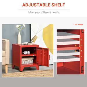 Mobiletto da Soggiorno in Stile Industriale con Ripiano Regolabile e Armadietto Laterale con Sportello, Colore Rosso - per Home Bar - Product Image 6