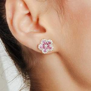 18K Rose Gold Plated Cherry Blossom <b>Stud</b> <b>Earrings</b>-Trendy Wedding Jewelry - Product Image 1