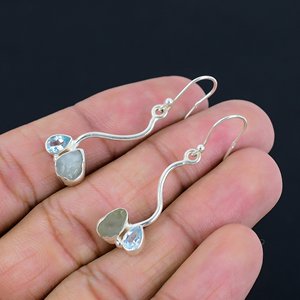 Best Quality Aquamarine Druzy Gemstone Wholesale 925 Sterling <b>Silver</b> Stylish and Elegant Fashion Dangle Earrings - Product Image 5
