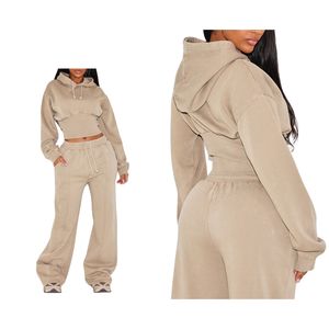 Conjunto de Sudadera Corta y Pantalones Deportivos de Cintura Alta para Mujer, Traje de 2 Piezas con Cremallera, Logotipo Personalizado, Venta al Por Mayor OEM - Product Image 1