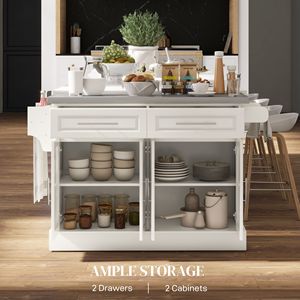 Carrello da Cucina Portatile Bianco Crema con 2 Cassetti, Porta Spezie e Ruote Nascoste per Uso Domestico in Sala da Pranzo - Product Image 4