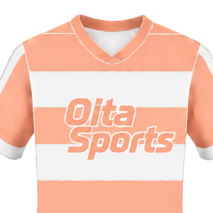 Custom <b>Peach</b> White Short Sleeve Rugby Jersey Crew Neck Striped Rugby <b>Shirt</b> Athletic Performance Training Match Team Sportswear - Product Image 3