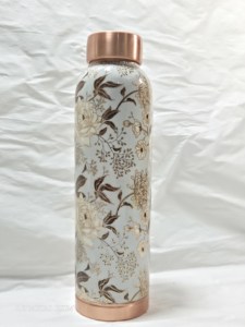 Bouteille d'eau de luxe en cuivre pur à imprimé floral 1000 ml, artisanale, pour la santé ayurvédique, anti-fuite, pour le yoga, la gym et le bien-être - Product Image 6