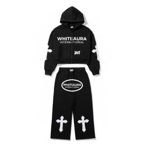 ชุดเซ็ตฮู้ดดี้แทรคสูทแบบมีฮู้ด สไตล์สตรีทแวร์ ยูนิเซ็กซ์ พร้อมกางเกงขาสั้น ชุดกีฬา - Product Image 1