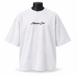 T-shirt blanc uni épais à effet optique, personnalisable par broderie, OEM, pour la mode streetwear masculine, fabrication en gros - Product Image 1