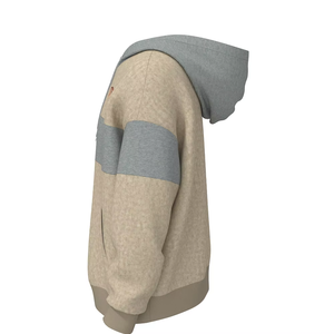 Sweat à capuche pour homme, beige et gris, avec empiècements contrastants sur la poitrine, en polaire, coupe oversize, style streetwear, patchwork - Product Image 1
