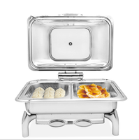 Chauffe-plat de luxe en acier inoxydable avec couvercle en verre pour chauffe-buffet rond 6L Nouveau produit pour réchauffer l'équipement de maintien