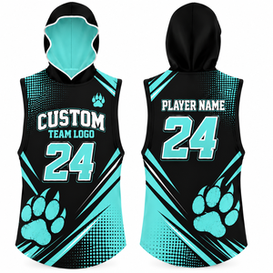 Camiseta de Baloncesto Personalizada Sublimada sin Mangas con Capucha para Adultos, Diseño Gráfico Impreso, Malla de Secado Rápido, Logotipo Frontal 7v7 - Product Image 4