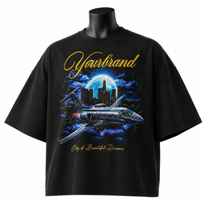 Camiseta Negra Extra Grande para Hombre con Estampado Jet City, Estilo Urbano, Cuello Redondo, Manga Corta, Algodón Jersey - Product Image 1