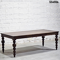 Table à manger rectangulaire rustique en bois avec pieds balustres, style antique, pour la maison, la villa ou les réceptions