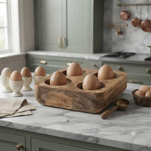 Diviseur d'œufs en bois écologique, support de rangement en bois naturel pour cuisine, décoration rustique de ferme, organisateur de comptoir, capacité de 4 œufs - Product Image 4