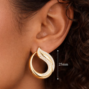 Pendientes de Aro de Plata de Ley 925 Chapados en Oro de 25 mm, Joyería Nupcial con Circonita Cúbica - Product Image 1