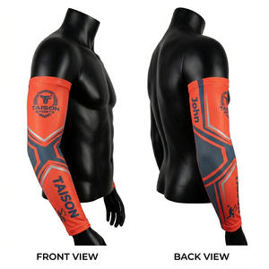 Manguitos de Cricket para Hombre, 180 GSM, Tela Elástica de Poliéster y Spandex, Diseño de Paneles Naranja y Gris, Transpirables, Sublimación, Logotipo Personalizado - Product Image 1