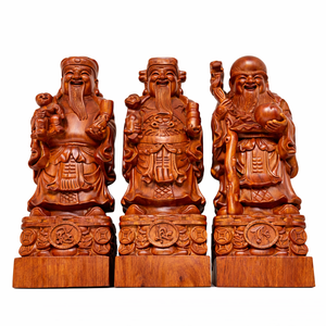 รูปปั้นไม้ของเทพเจ้าแห่งโชคลาภ ความเจริญรุ่งเรือง และอายุยืนยาว ทำจากไม้หอม - Product Image 5