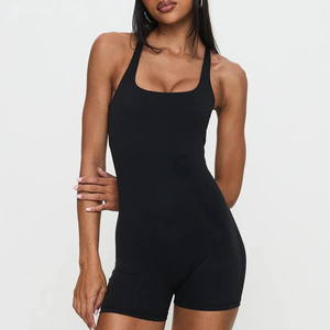 Mono Deportivo sin Costuras para Mujer, Cuello Cuadrado, Halter, Sin Mangas, Color Sólido, Corto, para Gimnasio, Yoga, Correr - Product Image 2