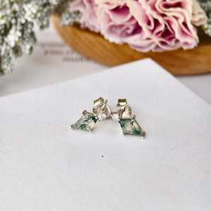 Pendientes de Plata de Ley 925 con Ágata Musgosa, Chapados en Oro de 14K, con Piedras Preciosas Naturales, Elegantes, Regalo de Joyería para Mujer - Product Image 3