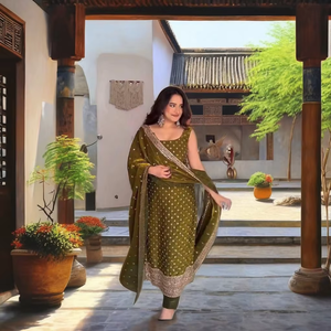 New Designer Eco-Friendly Georgette <b>Sequin</b> Modern Wedding Diwali <b>Party</b> Ethnic Wear Kurti Pant Set Salwar Kameez <b>Top</b> Dupatta - Product Image 1