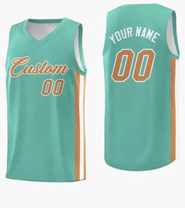 เสื้อบาสเก็ตบอล โพลีเอสเตอร์ 100% สีน้ำเงินเหลือง คอวี แขนกุด ระบายเหงื่อได้ดี พิมพ์ลายแบบซับลิเมชั่น ปรับแต่งชื่อทีมได้ สำหรับผู้ใหญ่ - Product Image 3