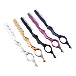 Ciseaux à effiler en acier au carbone à pointe arrondie, manche en caoutchouc, manche long, pour droitiers, 28 dents, pour coiffeur et salon - Product Image 4