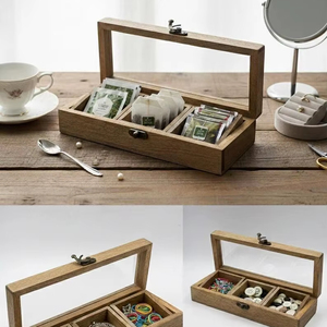 Caja de especias de madera hecha a mano con tapa de vidrio - 3 compartimentos, caja de almacenamiento de madera artesanal con una hermosa cuchara - Product Image 2