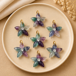 Pendentif en pierre précieuse de 15 mm en forme d'étoile de mer sculptée en fluorite multicolore pour la fabrication de bijoux océaniques colorés, fournisseur en gros - Product Image 4