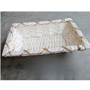 Handcrafted Round Natural Rattan Storage <b>Basket</b> White Paper Straw Woven <b>Tray</b> Gold Accent Fruit Bread Gift Hampers Rattan <b>Basket</b> - Product Image 3