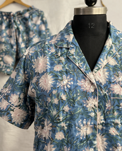 Conjunto de Pijama de Algodón con Estampado Floral Hecho a Mano, Camisa de Manga Corta y Pantalones Cortos, Ropa de Dormir de Verano para Mujer, Pijama de Algodón de Lujo - Product Image 5