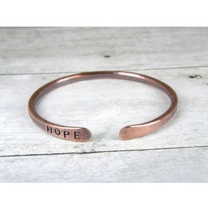 Customized Copper <b>Bracelet</b> – Minimalist Hand-Forged Numeric Sentiment Cuff Copper Bangle for Sale - Product Image 1