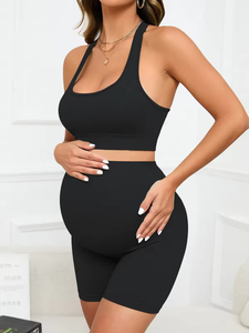 Conjunto de Yoga de Maternidad sin Costuras al por Mayor Personalizado, 2 Piezas, Sujetador Deportivo y Pantalones Cortos de Cintura Alta para Embarazo, Ropa Deportiva para Gimnasio - Product Image 3