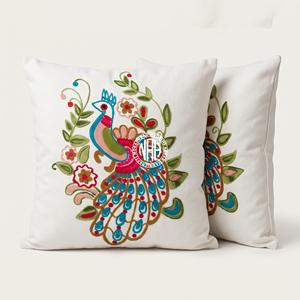 Abstract Floral Beaded Cushion Cover Red <b>Blue</b> Hand Embroidered Cotton <b>Pillow</b> Cover Decorative Square Cushion <b>Case</b> - Product Image 2