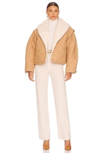 Trex Export Quilted <b>Jacket</b> With Faux Fur Lining Beige <b>Short</b> Length Thick Polyester Wadding Winter Casual Style Single Button - Product Image 6