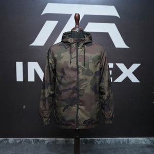 Unisex Camouflage <b>Hooded</b> Windproof Coated Bomber <b>Jacket</b> Polyester Formal Autumn Zipper Front Logo - Product Image 1
