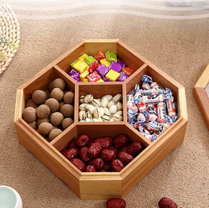 กล่องเก็บของไม้ทรงหกเหลี่ยมแบบมีช่องแบ่ง สำหรับใส่ถั่ว ผลไม้อบแห้ง ขนมสำหรับงานเลี้ยง ของใช้ในครัวรุ่นใหม่ล่าสุด - Product Image 1