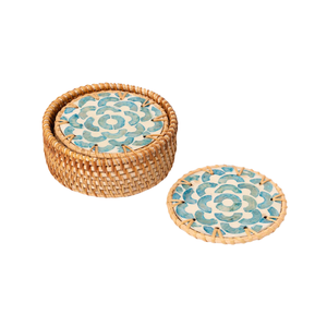 Sous-verre et set de table en rotin durable et éco-responsable, incrusté de nacre, de haute qualité, très vendu, pour une décoration de table premium - Product Image 1