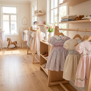 Vêtements pour filles de style boutique de haute qualité, broderie florale à la main, smocké, été, coton doux, manches courtes, fabricant en gros OEM/ODM - Product Image 4