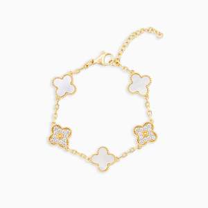Bracelet chaîne plaqué or 18 carats en forme de fleur avec incrustation de strass en cristal, classique pour femme, à porter au quotidien - Product Image 1