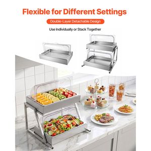 Vassoio di Servizio a 2 Livelli in Acciaio Inox per Buffet, Contenitore per Condimenti e Insalate - Product Image 3