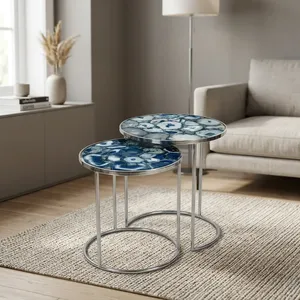 Modern Round Nesting Side <b>Tables</b> with Faux <b>Marble</b> Top and Metal Frame Living Room Furniture Decorative Accent <b>Table</b> - Product Image 6
