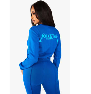 High Quality Embroidered Logo Women's Crewneck Crop Top 2 Piece Set Track Suits Pullover <b>Slim</b> Fit <b>Leggings</b> Sweat Suits For Women - Product Image 6