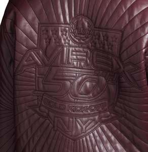 Avirex <b>Men's</b> Burgundy <b>Leather</b> Bomber <b>Jacket</b> Embossed Logo Front Zipper Turn-down Collar Moto Style Winter Wear - Product Image 3